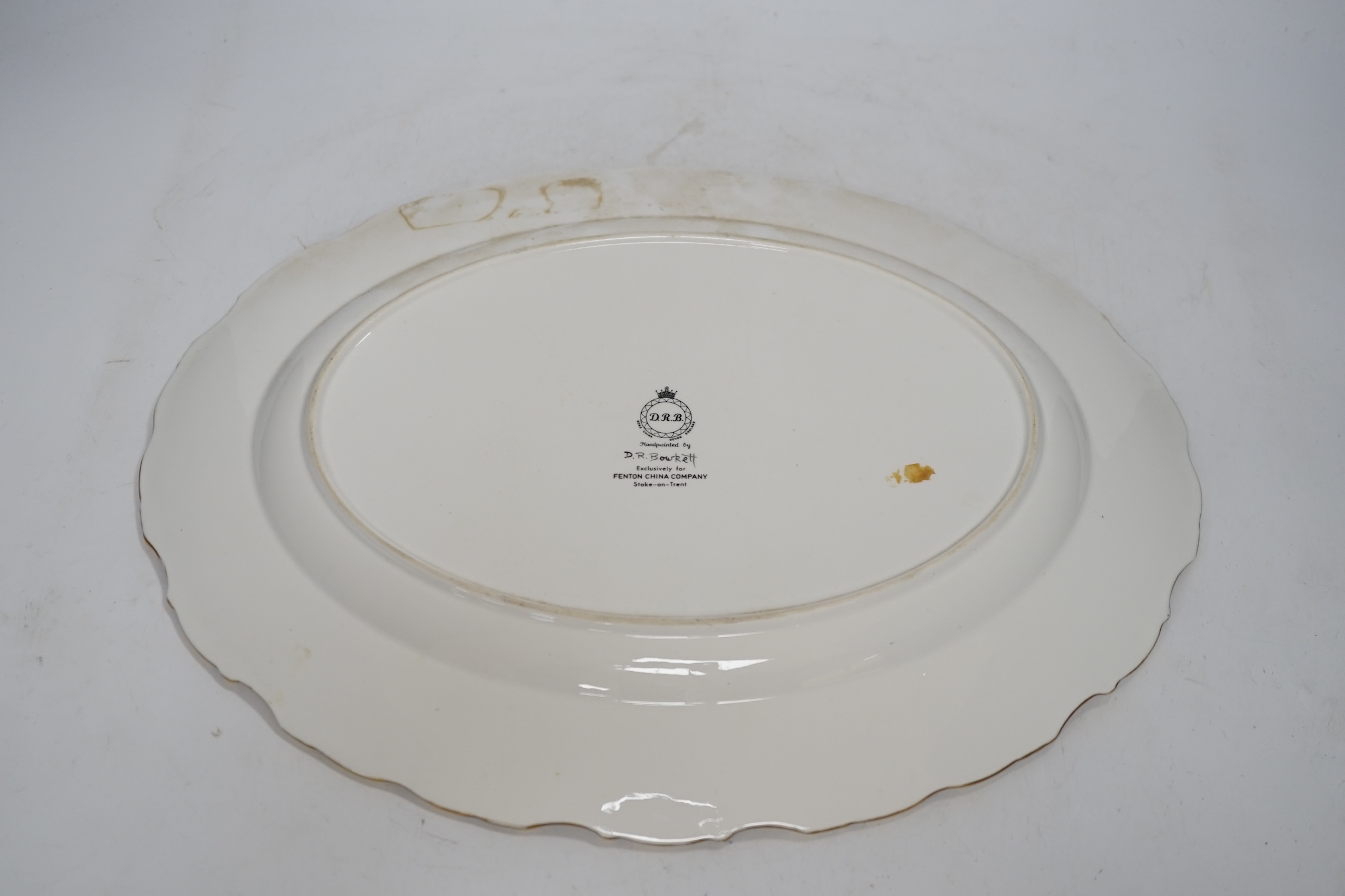 A Fenton porcelain cabinet tray painted by David R. Bowkett, 38cm wide